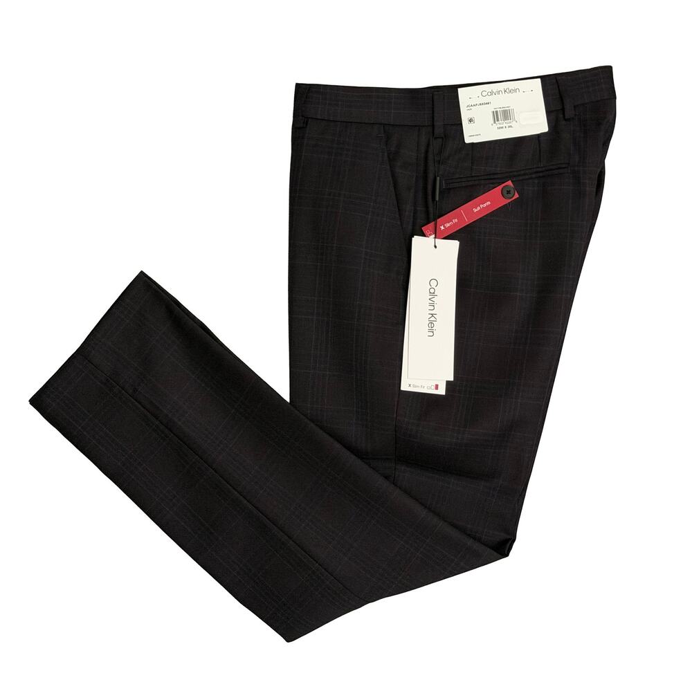 Calvin Klein Suit Pant Men's 32"x30" Extra Slim Fit Stretch Navy Burgundy Ck NWT